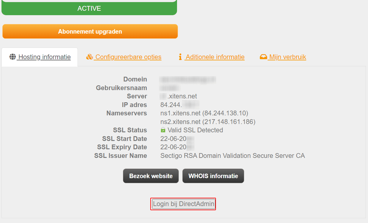 login bij directadmin via klantenpaneel